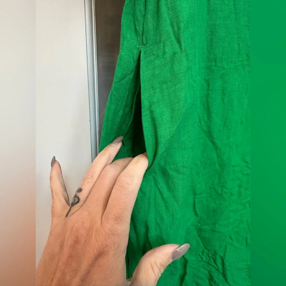 Fanm Mon 100% Linen Weave Snap Placket Short Flutter Sleeves Dress Size Medium M - Picture 7 of 12